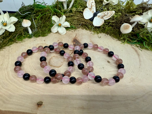 Rose/Strawberry/Obsidian Bracelet