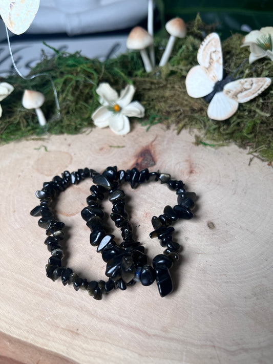 Gold Sheen Obsidian Chip Bracelet