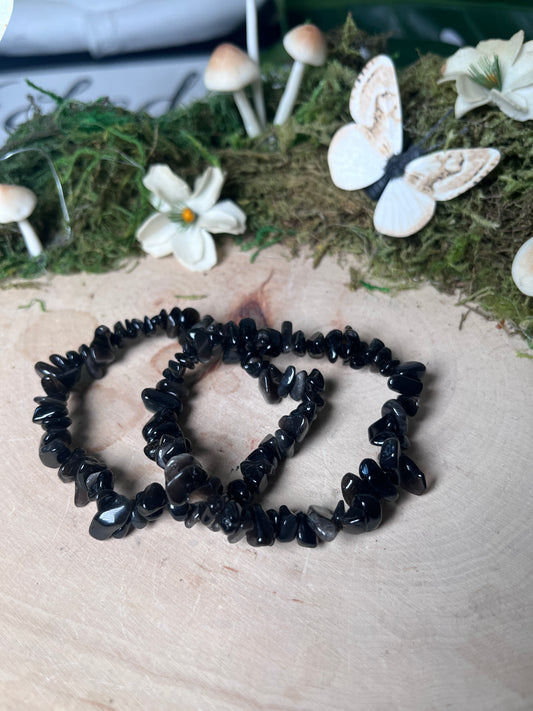 Silver Obsidian Chip bracelet