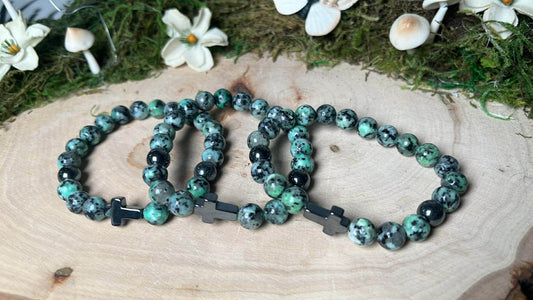 African Turquoise With Hematite Cross