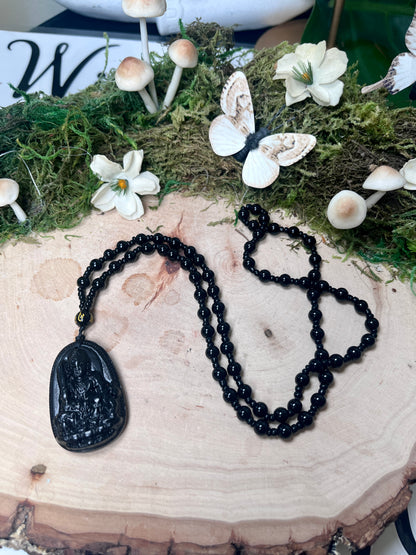 Obsidian Buddha Necklace