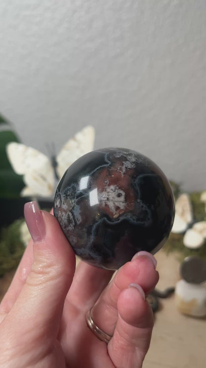 Black Flower Agate Sphere